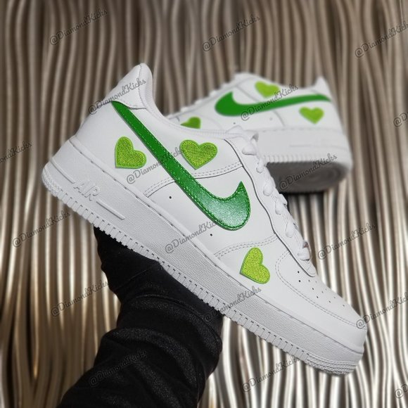 Custom Nike Air Force 1 Custom Hearts Lime Green - Picture 2 of 4
